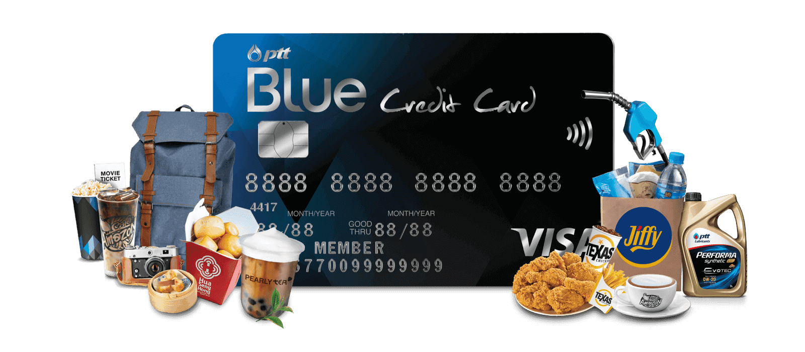 บัตรเครดิตที่ให้ส่วนลดเติมน้ำมันสูงที่สุด PTT Blue Credit Card จาก KBANK
