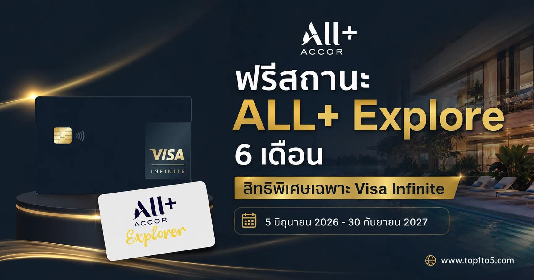 รับฟรี ALL+ Explorer 6 เดือน สำหรับบัตรเครดิต Visa Infinite (1 มิถุนายน - 30 กันยายน 2027)