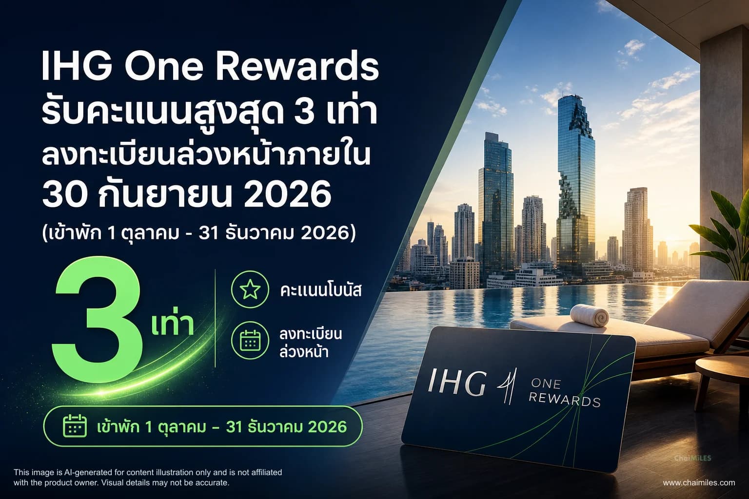 IHG One Rewards รับคะแนนสูงสุด 3 เท่า ลงทะเบียนล่วงหน้าภายใน 30 กันยายน 2026 (เข้าพัก 1 ตุลาคม - 31 ธันวาคม 2026)