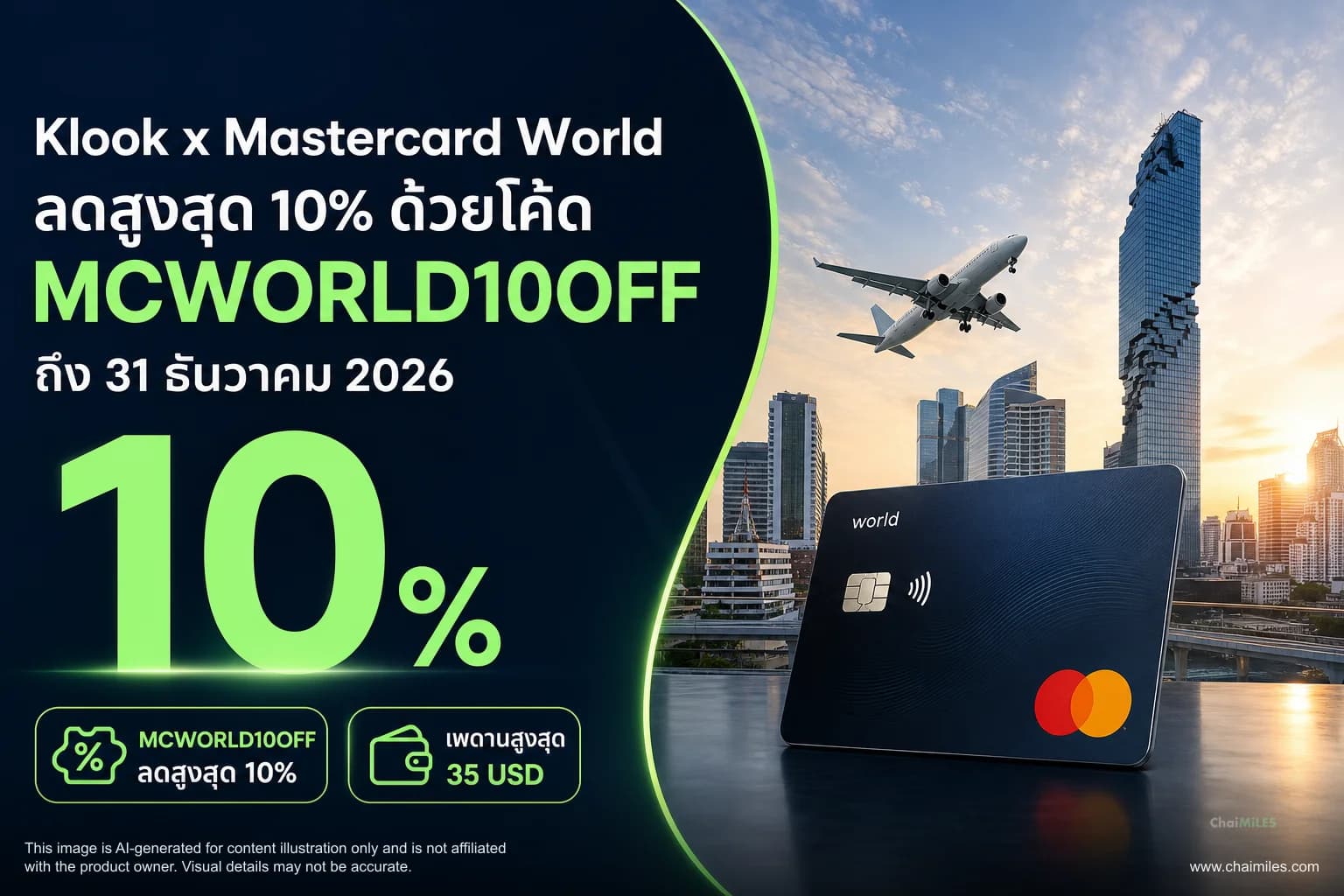 Klook x Mastercard World ลดสูงสุด 10% ด้วยโค้ด MCWORLD10OFF ถึง 31 ธันวาคม 2026