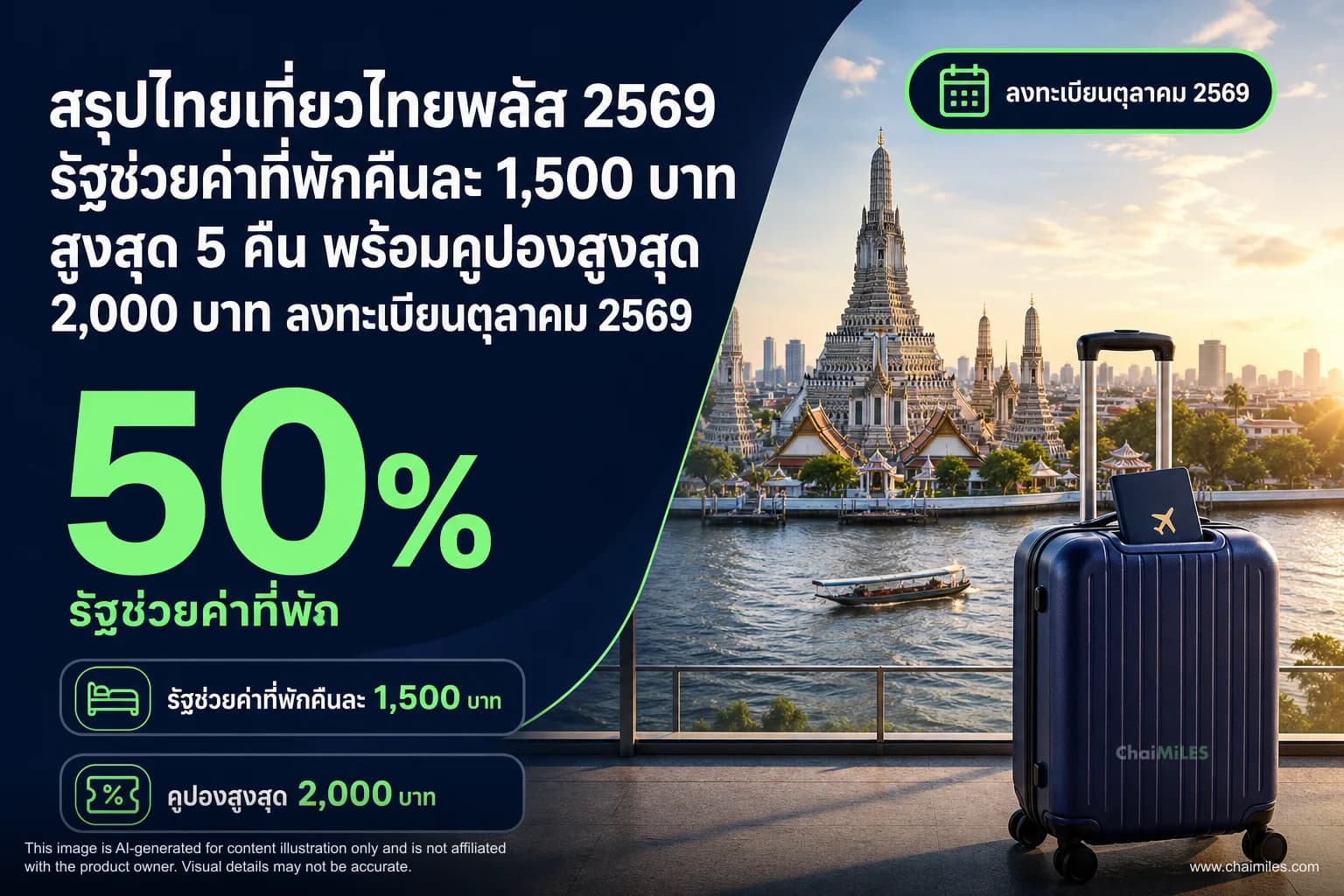 สรุปไทยเที่ยวไทยพลัส 2569 รัฐช่วยค่าที่พักคืนละ 1,500 บาท สูงสุด 5 คืน พร้อมคูปองสูงสุด 2,000 บาท ลงทะเบียนตุลาคม 2569