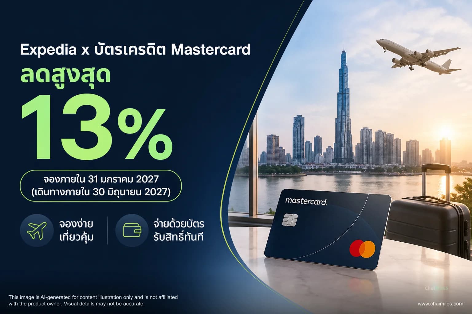 Expedia x บัตรเครดิต Mastercard ลดสูงสุด 13% จองภายใน 31 มกราคม 2027 (เดินทางภายใน 30 มิถุนายน 2027)