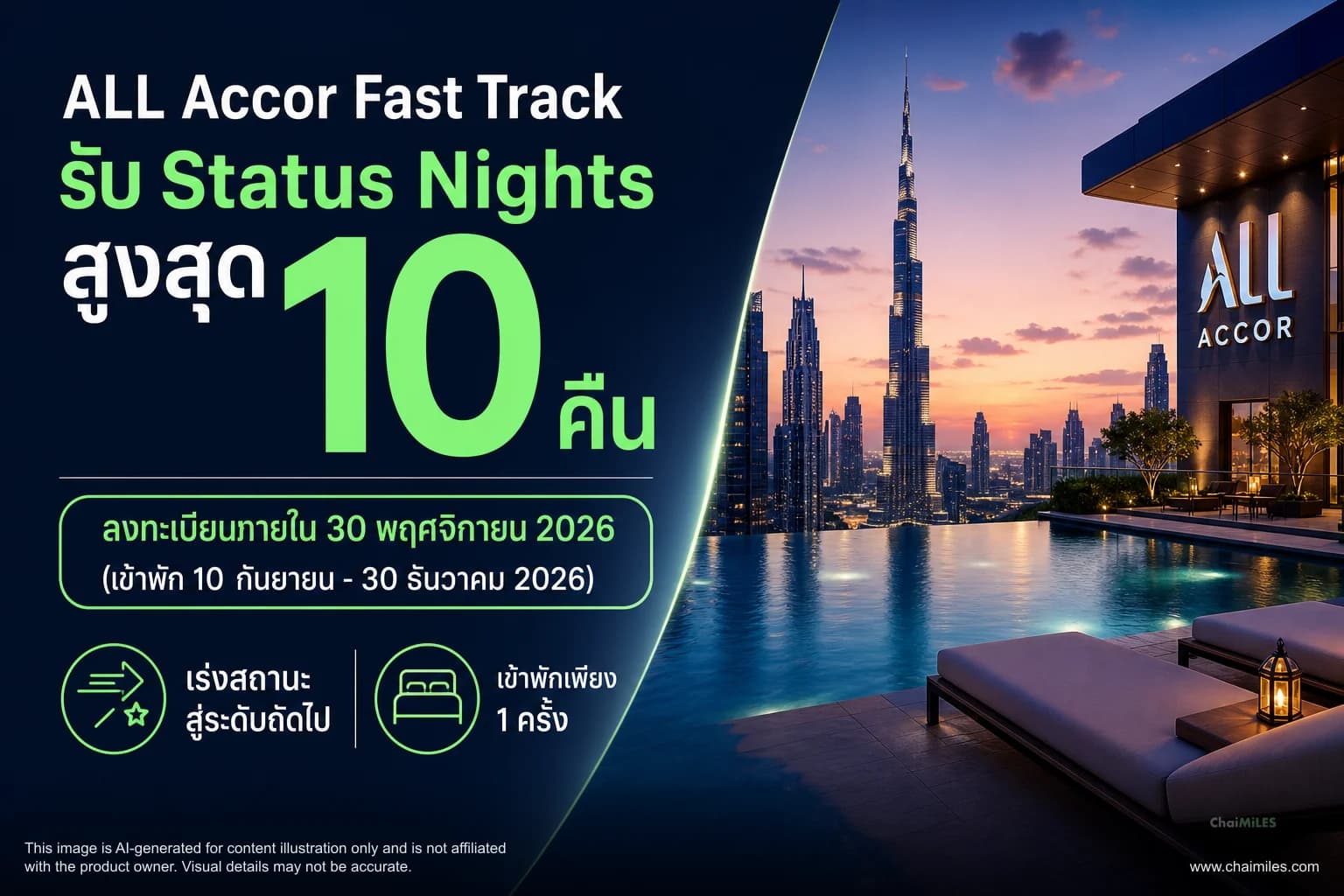 ALL Accor Fast Track รับ Status Nights สูงสุด 10 คืน ลงทะเบียนภายใน 30 พฤศจิกายน 2026 (เข้าพัก 10 กันยายน - 30 ธันวาคม 2026)