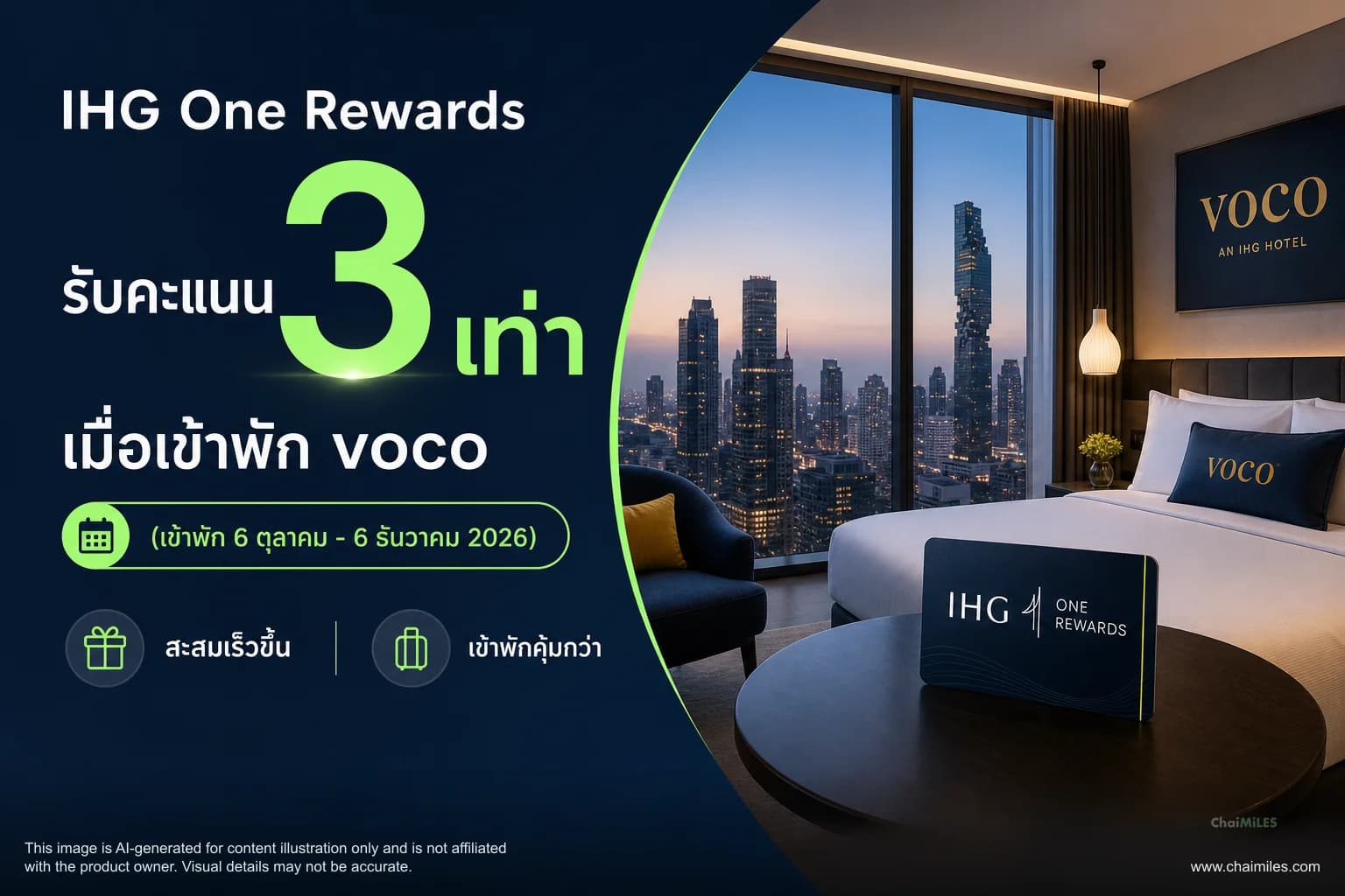IHG One Rewards รับคะแนน 3 เท่า เมื่อเข้าพัก voco (เข้าพัก 6 ตุลาคม - 6 ธันวาคม 2026)