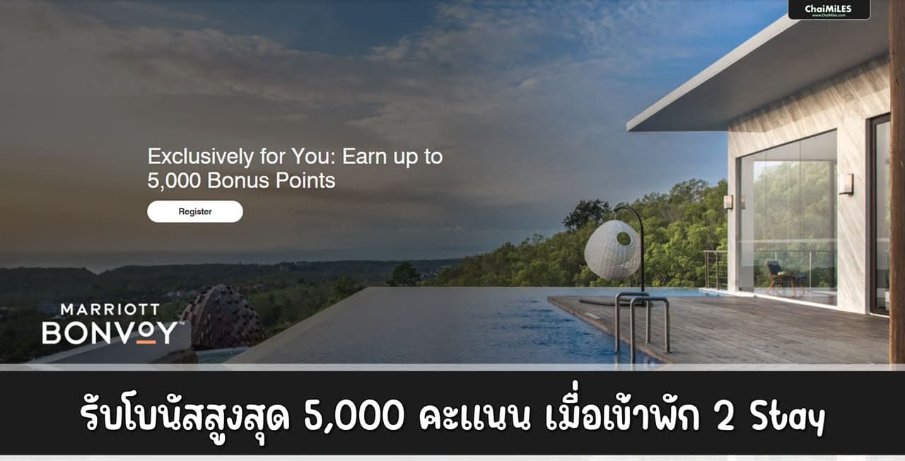 Marriott Bonvoy รับโบนัสสูงสุด 5,000 คะแนน เมื่อเข้าพัก 2 Stay ภายใน 30 เมษายน 2025