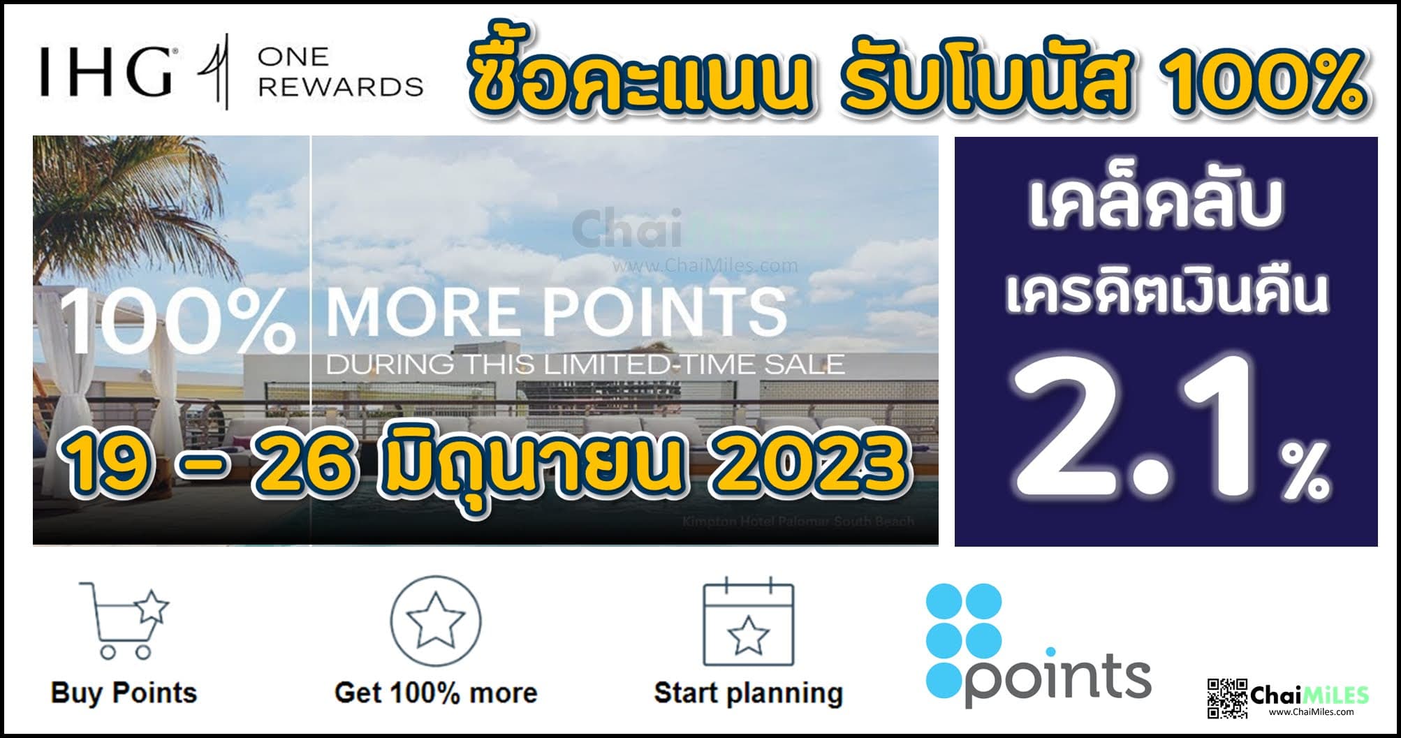 IHG One Rewards ซื้อคะแนน รับโบนัสเพิ่ม 100% (19 - 26 มิถุนายน 2023)