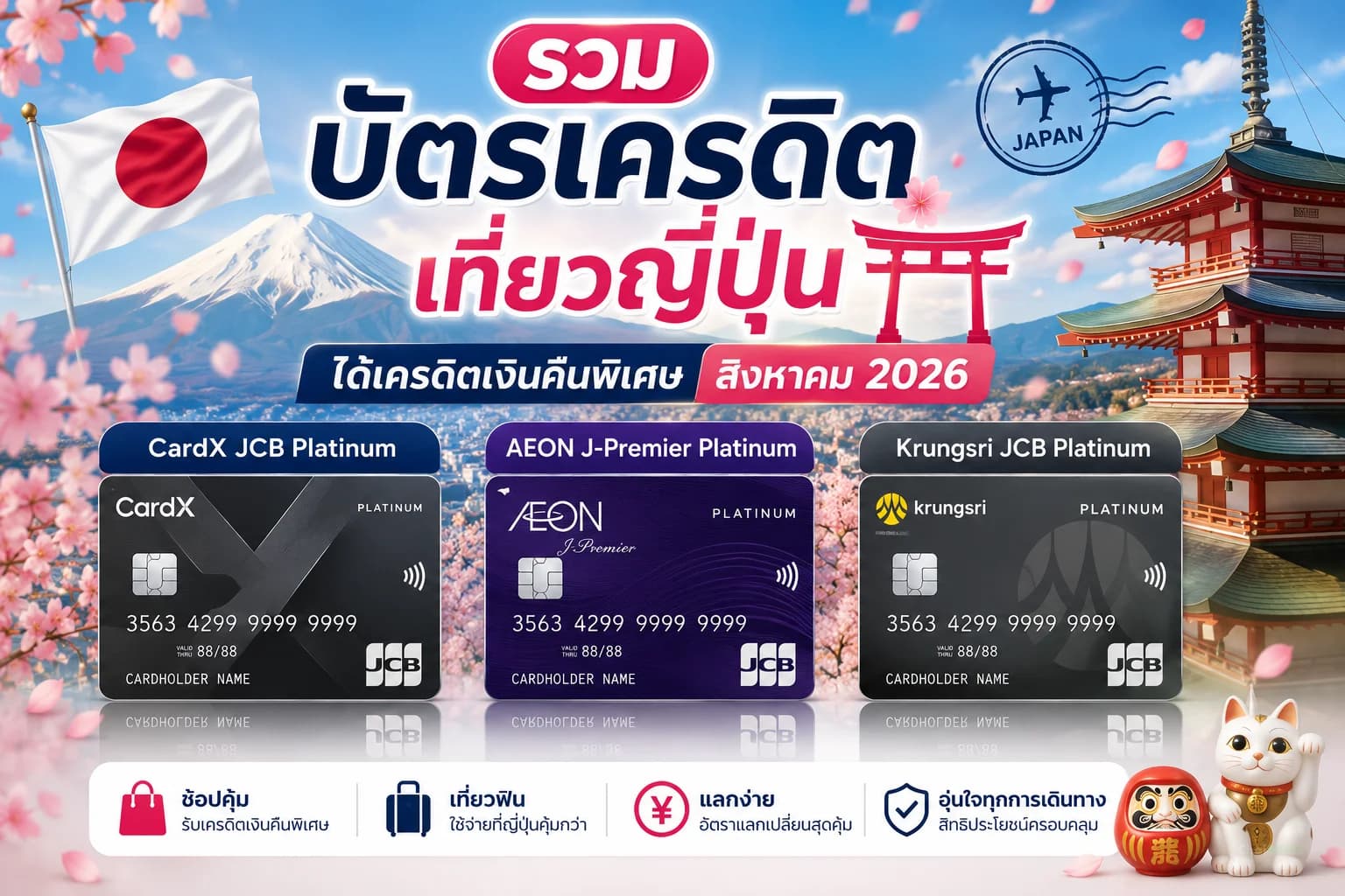 รวมบัตรเครดิต เที่ยวญี่ปุ่น ได้เครดิตเงินคืนพิเศษ สิงหาคม 2026