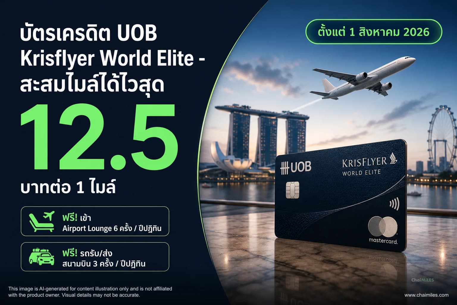 บัตรเครดิต UOB Krisflyer World Elite - สะสมไมล์ได้ไวสุด 12.5 บาทต่อ 1 ไมล์