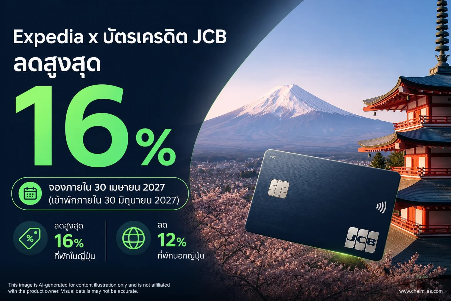 Expedia x บัตรเครดิต JCB ลดสูงสุด 16% จองภายใน 30 เมษายน 2027 (เข้าพักภายใน 30 มิถุนายน 2027)