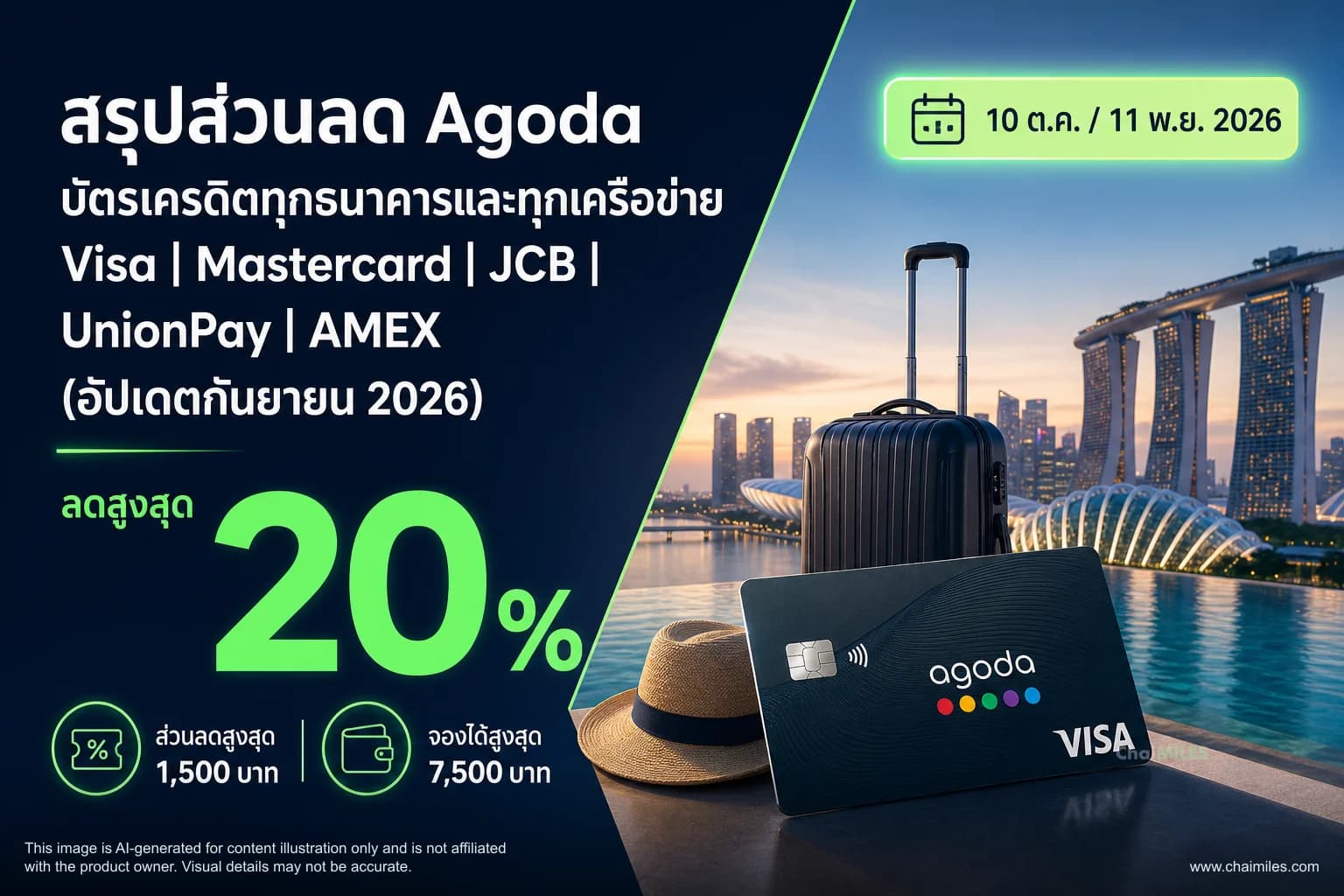 สรุปส่วนลด Agoda บัตรเครดิตทุกธนาคารและทุกเครือข่าย Visa | Mastercard | JCB | UnionPay | AMEX (อัปเดตกันยายน 2026)